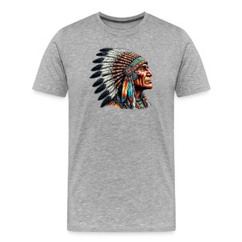 Amérindien Peau rouge d’Amérique - T-shirt bio Premium Homme - gris chiné - Devant - Damien (186cm)