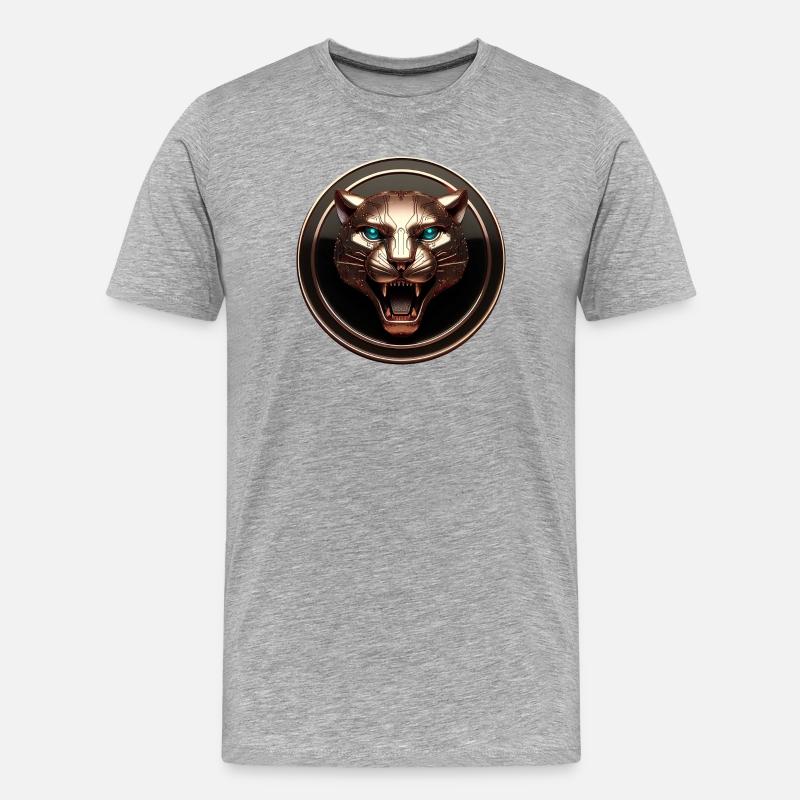 Futuristischer Tech-Panther Gold - Männer Premium Bio T-Shirt - Grau meliert
