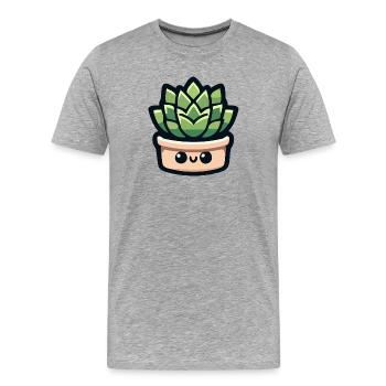Petite Potted Pal: Die fröhliche Sukkulente - Männer Premium Bio T-Shirt - Grau meliert - Vorne - Damien (186cm)