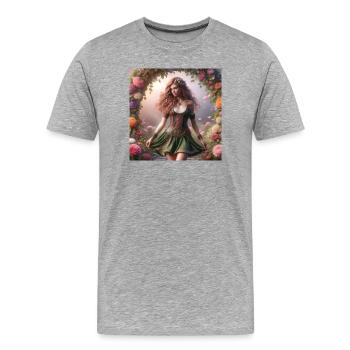 Keltische Frau in einem Blumenbogen - Männer Premium Bio T-Shirt - Grau meliert - Vorne - Damien (186cm)