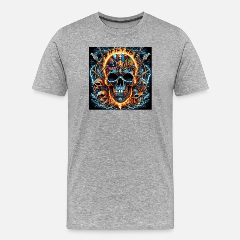 Heavy Metal Schädel - Männer Premium Bio T-Shirt - Grau meliert