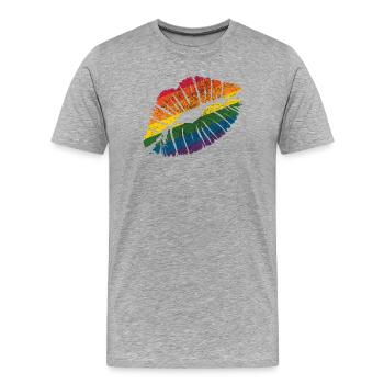 Smooch rainbow Lipstick Kiss Mark Love Statement - Men's Premium Organic T-Shirt - heather grey - Front - Damien (186cm)