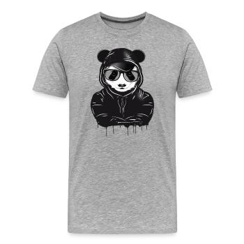 funny panda bear with hoodie, baseball cap and glasses - Men's Premium Organic T-Shirt - heather grey - Front - Damien (186cm)