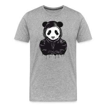 funny panda bear head with hoodie hood - Men's Premium Organic T-Shirt - heather grey - Front - Damien (186cm)