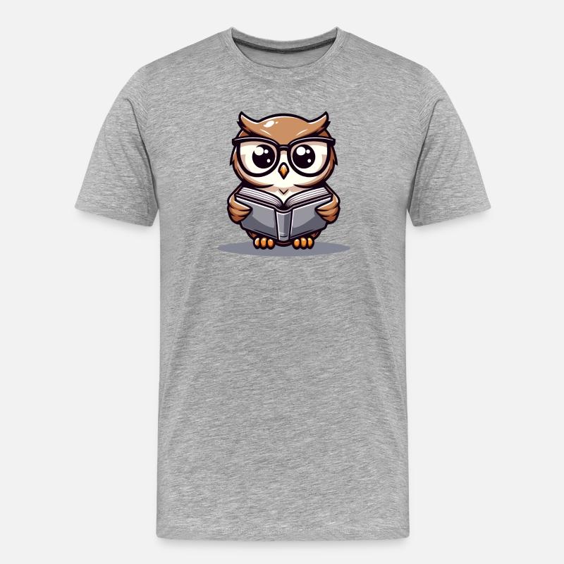 Weise Worte: Die Bücherwule - Männer Premium Bio T-Shirt - Grau meliert