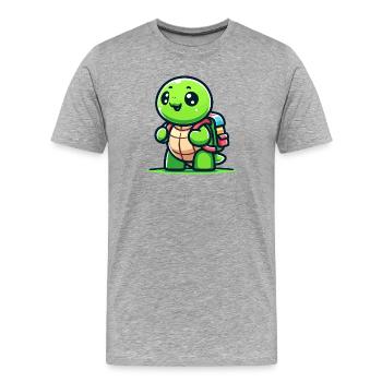 Tortue pionnière : l’exploratrice - T-shirt bio Premium Homme - gris chiné - Devant - Damien (186cm)