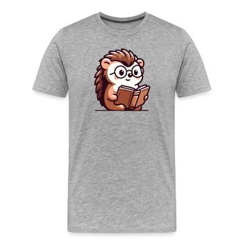 Bücherwurm-Igel: Der winzige Gelehrte - Männer Premium Bio T-Shirt - Grau meliert - Vorne - Damien (186cm)