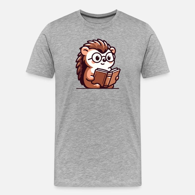 Bookish Hedgehog: The Tiny Scholar - Men's Premium Organic T-Shirt - heather grey