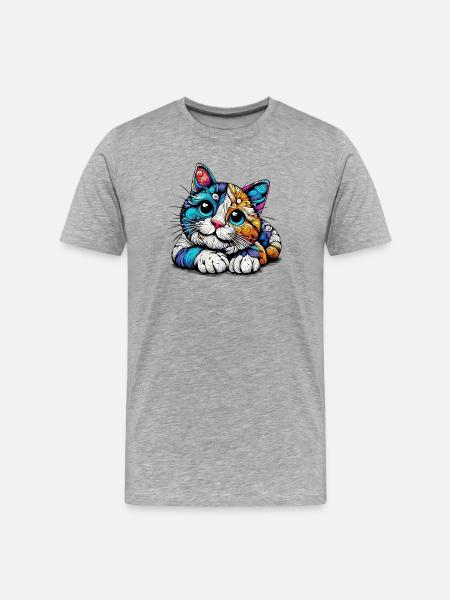 Katze - Männer Premium Bio T-Shirt - Grau meliert