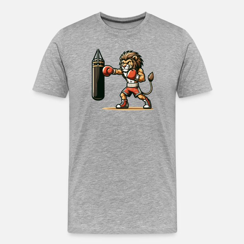 Punchline King: Der Boxlöwe - Männer Premium Bio T-Shirt - Grau meliert