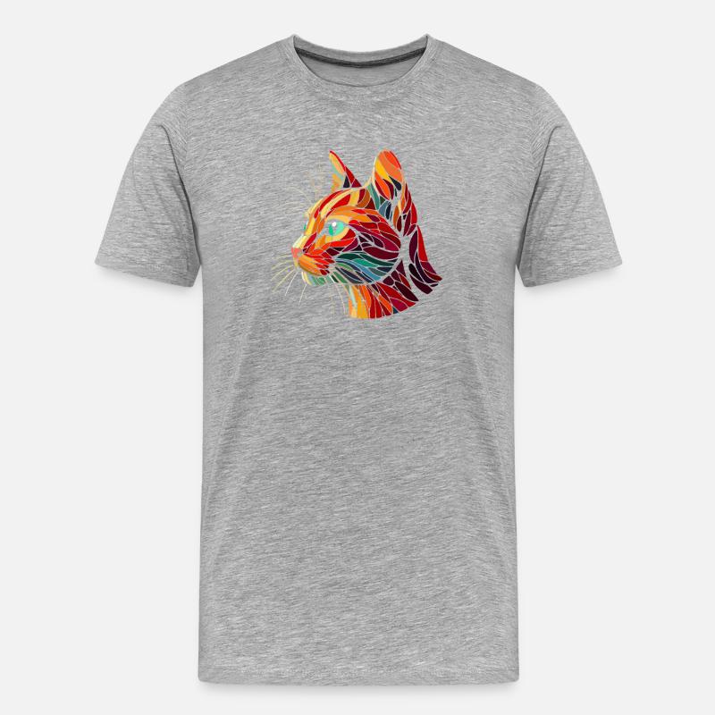 Roter Katzenkopf geometrische Kunstpolygone - Männer Premium Bio T-Shirt - Grau meliert