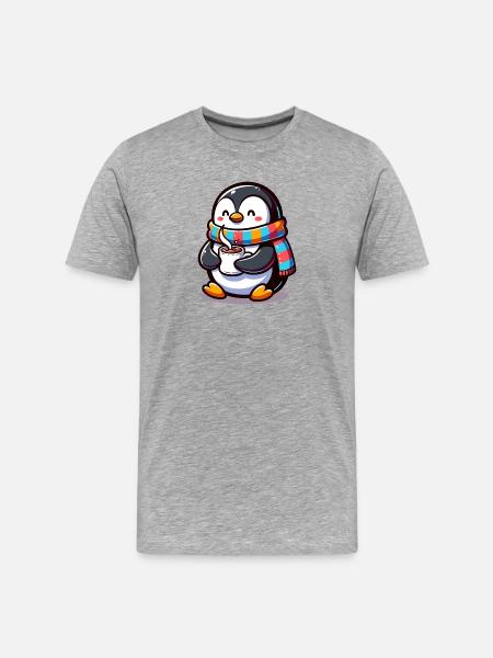 Charming Penguin with Colourful Scarf - Men's Premium Organic T-Shirt - heather grey