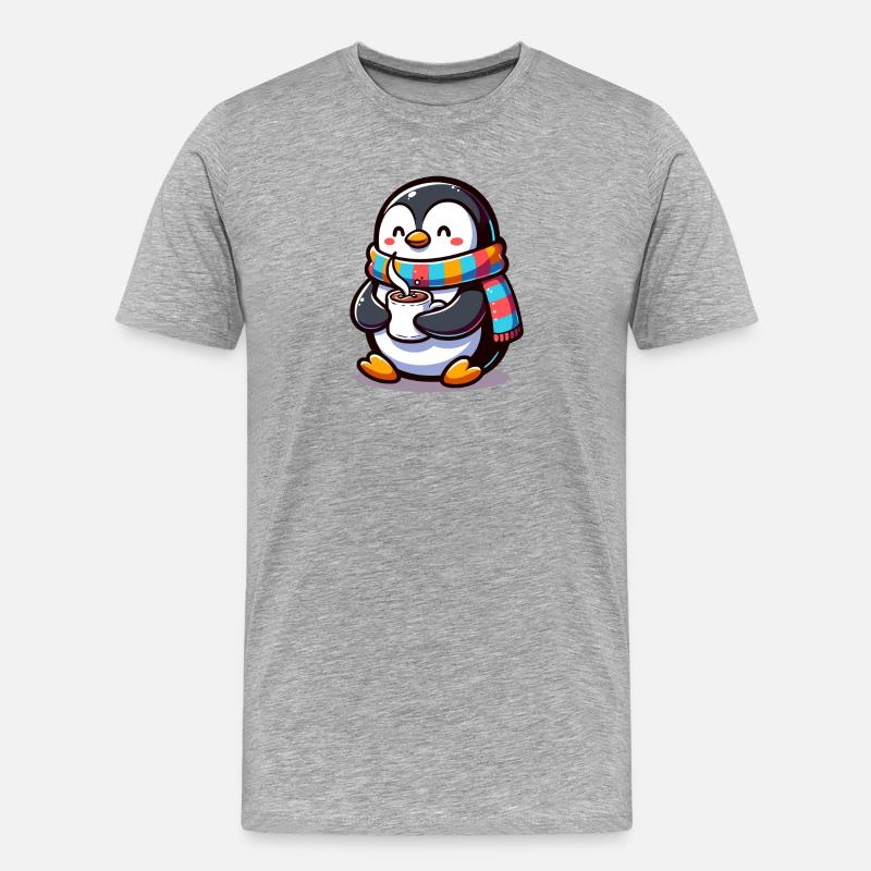 Charmanter Pinguin mit buntem Schal - Männer Premium Bio T-Shirt - Grau meliert
