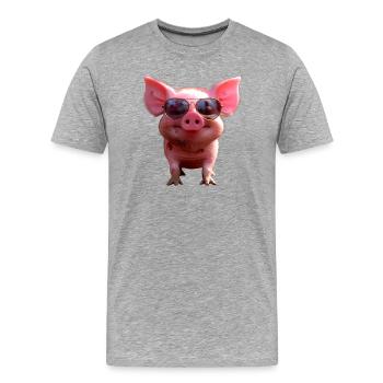 Cochon domestique Cochon Cochon Porcelet Cochon - T-shirt bio Premium Homme - gris chiné - Devant - Damien (186cm)