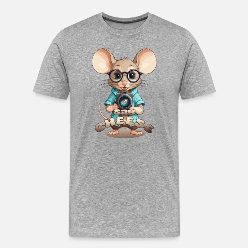 Maus mit Kamera - Männer Premium Bio T-Shirt - Grau meliert