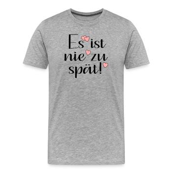 NIE ZU SPÄT - Männer Premium Bio T-Shirt - Grau meliert - Vorne - Damien (186cm)