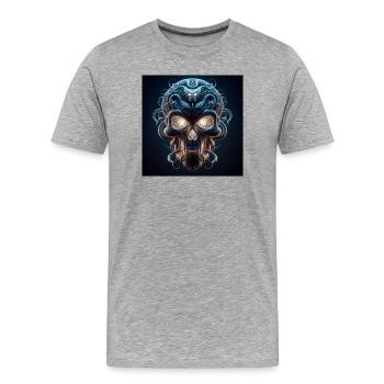 Skull Fused with Snake 3D - Men's Premium Organic T-Shirt - heather grey - Front - Damien (186cm)