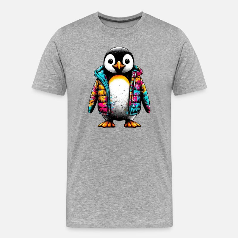 Pinguin mit Jacke Jacke - Männer Premium Bio T-Shirt - Grau meliert