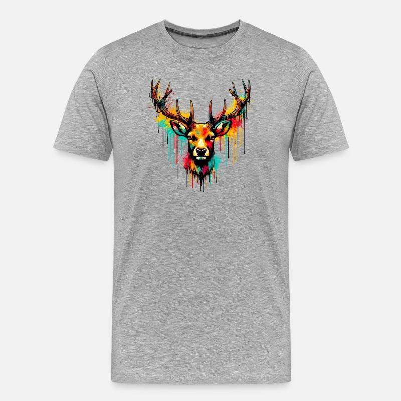 Hirsch - Männer Premium Bio T-Shirt - Grau meliert