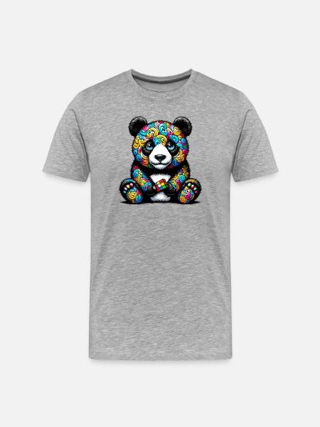 Panda - Männer Premium Bio T-Shirt - Grau meliert
