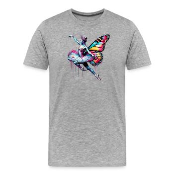 Ballerina mit Schmetterlingsflügeln Schmetterlinge Tutu - Männer Premium Bio T-Shirt - Grau meliert - Vorne - Damien (186cm)