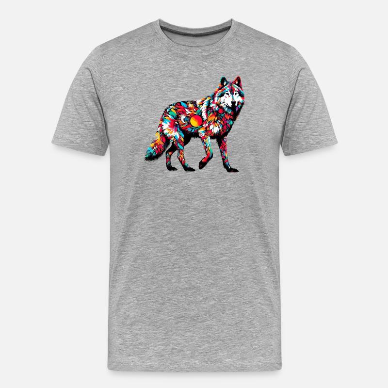 Wolf - Männer Premium Bio T-Shirt - Grau meliert