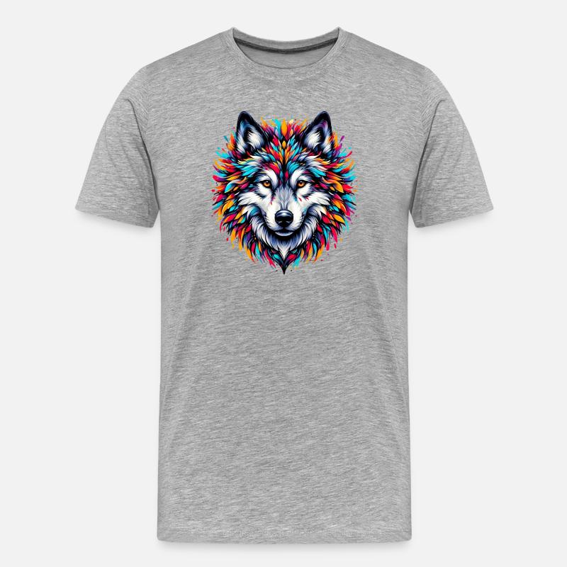 Wolf - Männer Premium Bio T-Shirt - Grau meliert
