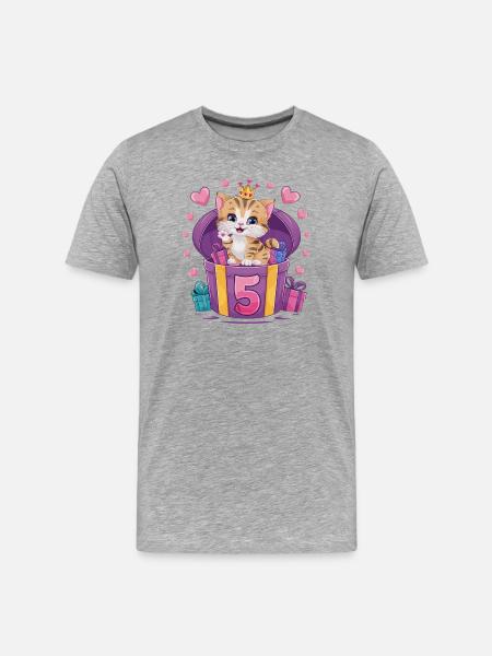 Cute Cat - 5th Birthday - 5 Years - Men's Premium Organic T-Shirt - heather grey