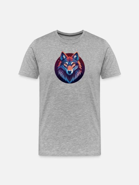 Loup géométrique multicolore - T-shirt bio Premium Homme - gris chiné