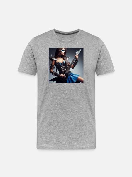 Weibliche Gitarrenheldin - Männer Premium Bio T-Shirt - Grau meliert
