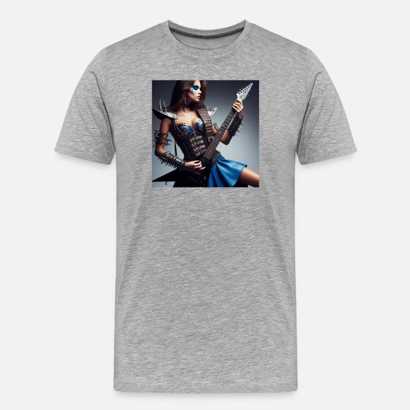 Weibliche Gitarrenheldin - Männer Premium Bio T-Shirt - Grau meliert