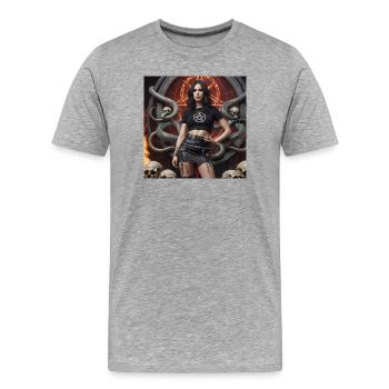 Pose de métal lourd - T-shirt bio Premium Homme - gris chiné - Devant - Damien (186cm)