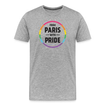 Mois de la fierté LGBTQ - De Paris avec fierté - T-shirt bio Premium Homme - gris chiné - Devant - Damien (186cm)