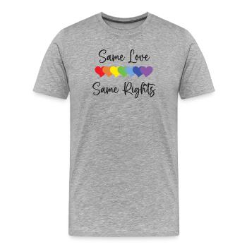 LGBTQ Pride Month - Gleiche Liebe, gleiche Rechte - Männer Premium Bio T-Shirt - Grau meliert - Vorne - Damien (186cm)