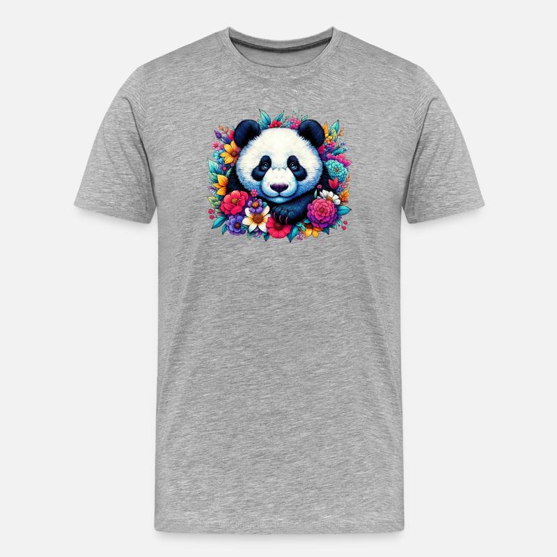 Panda - Männer Premium Bio T-Shirt - Grau meliert
