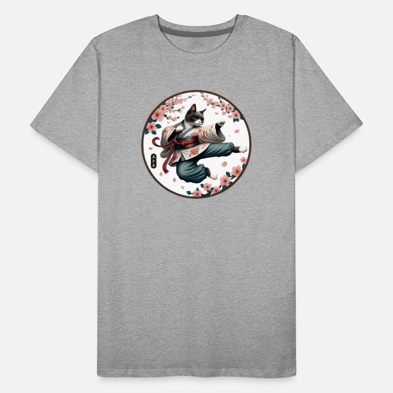 Chat avec kimono en position de combat de kung-fu T-shirt bio Premium Homme