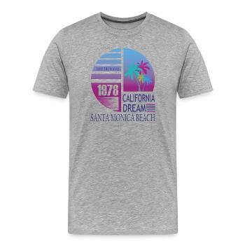 California Dream 1978 Plage de Santa Monica - T-shirt bio Premium Homme - gris chiné - Devant - Damien (186cm)