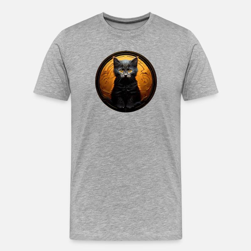 Schwarze Katze im Goldkreis - Männer Premium Bio T-Shirt - Grau meliert