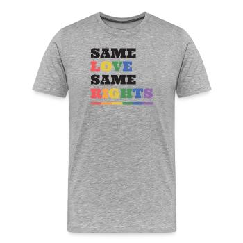 LGBTQ Pride Month - Gleiche Liebe, gleiche Rechte - Männer Premium Bio T-Shirt - Grau meliert - Vorne - Damien (186cm)