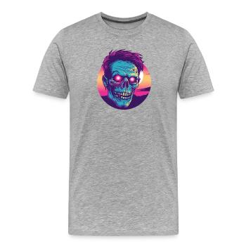 Zombie-Synthwave 2 - Männer Premium Bio T-Shirt - Grau meliert - Vorne - Damien (186cm)