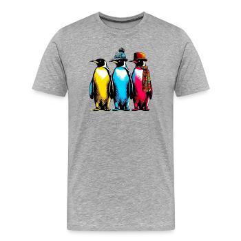 Pinguine mit Mütze und Schal - Männer Premium Bio T-Shirt - Grau meliert - Vorne - Damien (186cm)