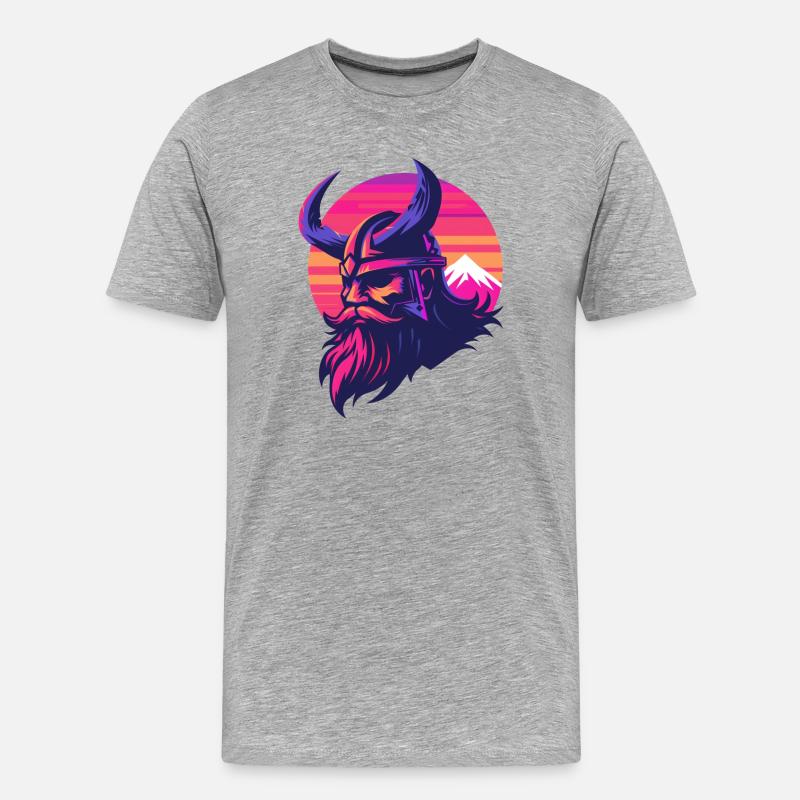 Wikinger Synthwave 3 - Männer Premium Bio T-Shirt - Grau meliert