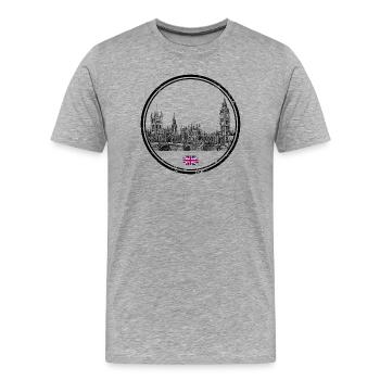 Winziger Union Jack-Akzent auf Schwarz - Männer Premium Bio T-Shirt - Grau meliert - Vorne - Damien (186cm)