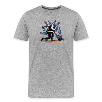 Dynamic, colorful bowler in action - Men's Premium Organic T-Shirt - heather grey - Front - Damien (186cm)
