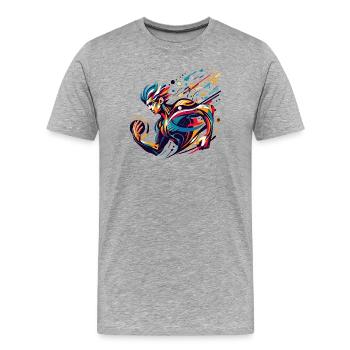 futuristischer Athlet in lebhaften Farben - Männer Premium Bio T-Shirt - Grau meliert - Vorne - Damien (186cm)