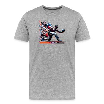 Dynamic, colorful bowler in action - Men's Premium Organic T-Shirt - heather grey - Front - Damien (186cm)