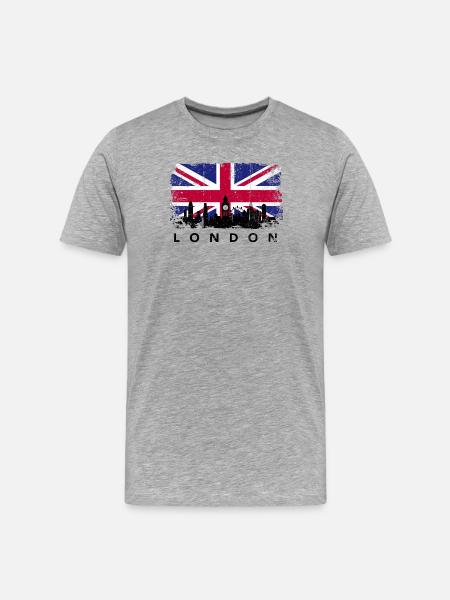 Union Jack Skyline Silhouette - Männer Premium Bio T-Shirt - Grau meliert