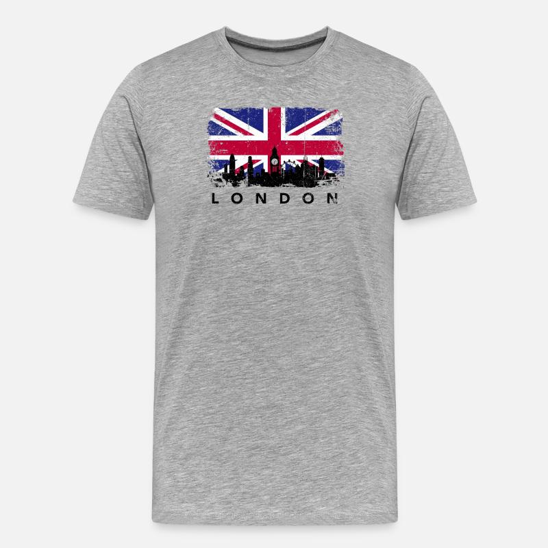 Union Jack Skyline Silhouette - Männer Premium Bio T-Shirt - Grau meliert