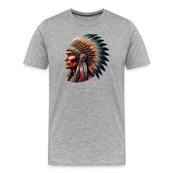 Amerikanischer Indianer Amerikanische Rote Haut - Männer Premium Bio T-Shirt - Grau meliert - Vorne - Damien (186cm)