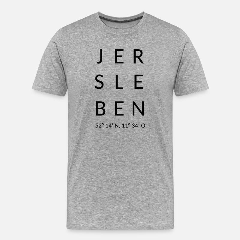 Jersleben mit Längen-und Breitengrad - Männer Premium Bio T-Shirt - Grau meliert